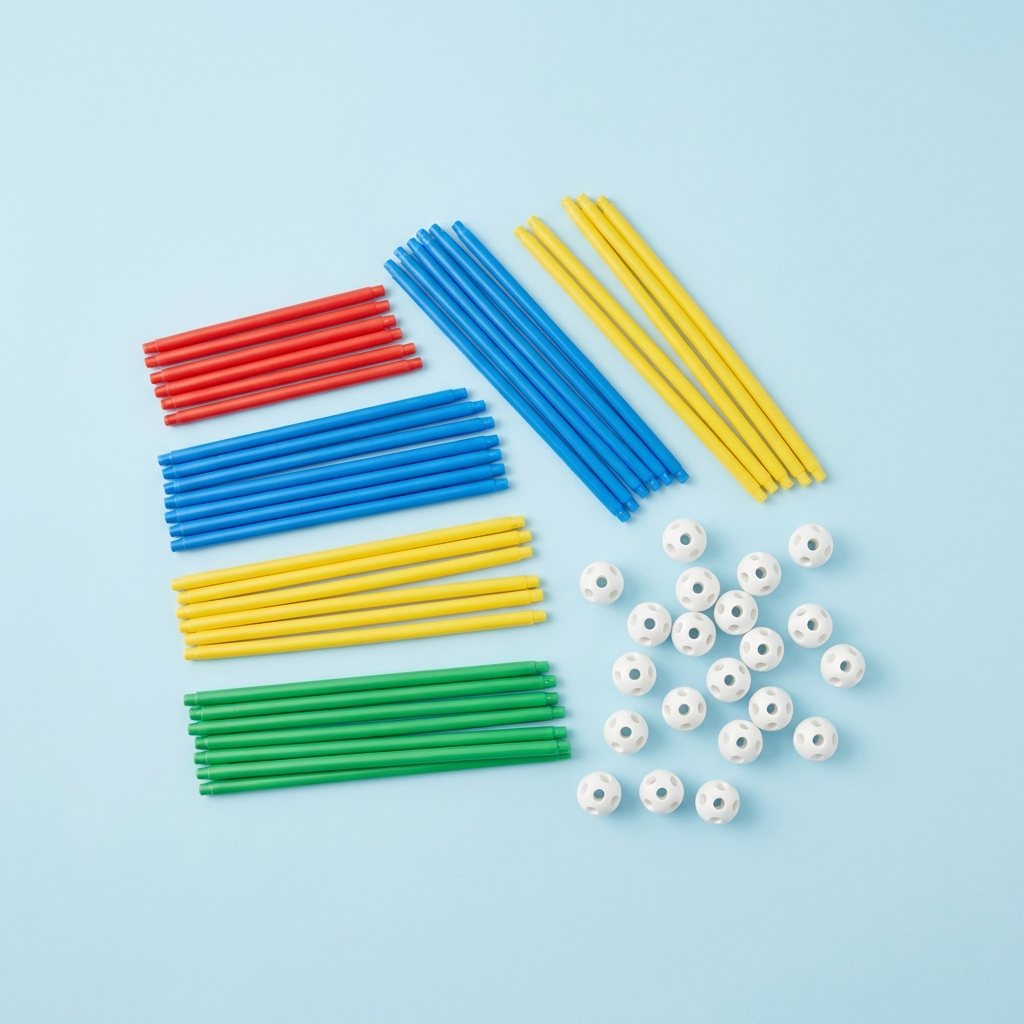 Contenu du kit à plat – tiges et connecteurs colorés