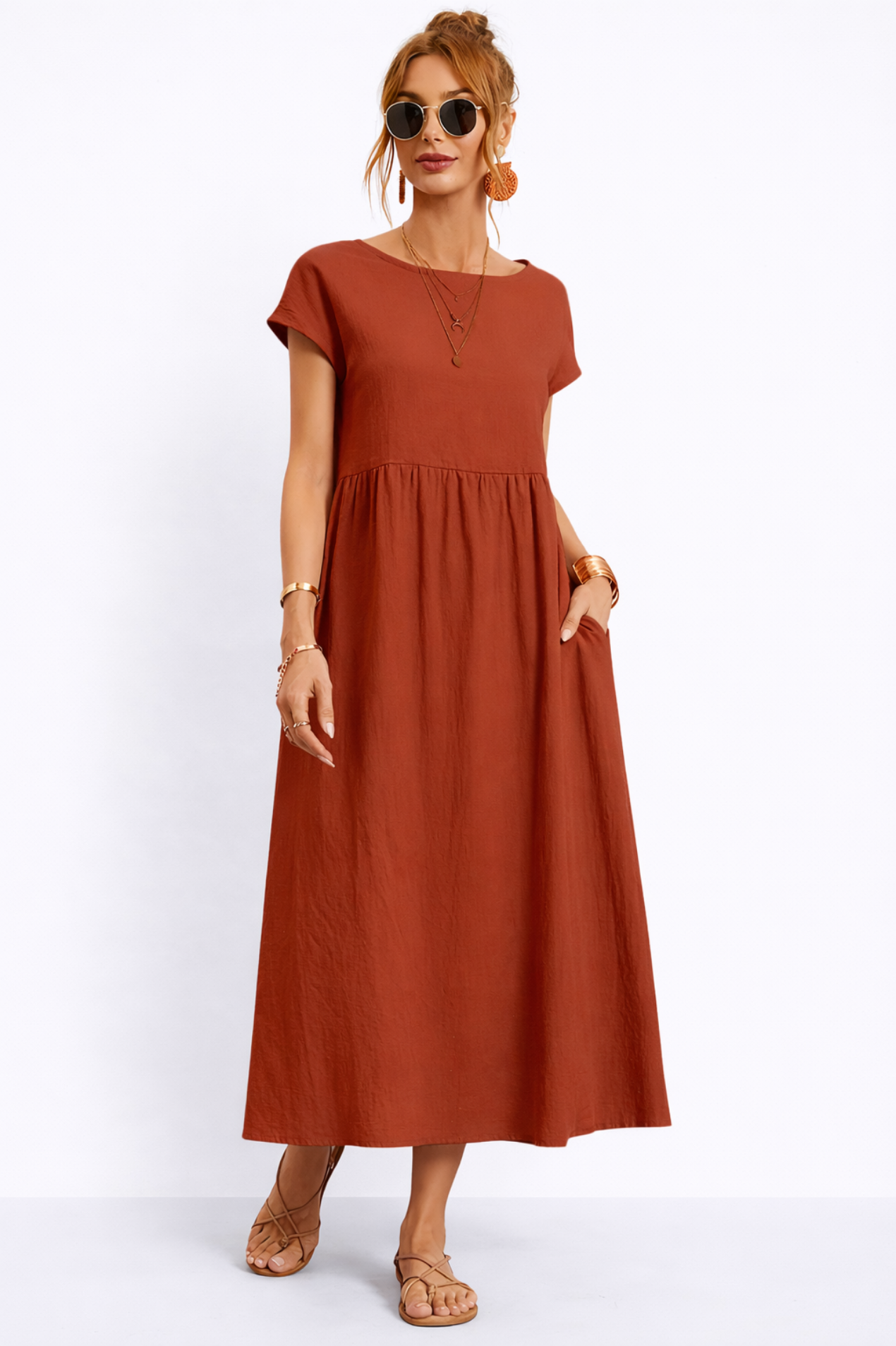 Robe Longue Femme – Coupe Fluide Décontractée Ventre Plat avec Poches | Robe Maxi Minimaliste