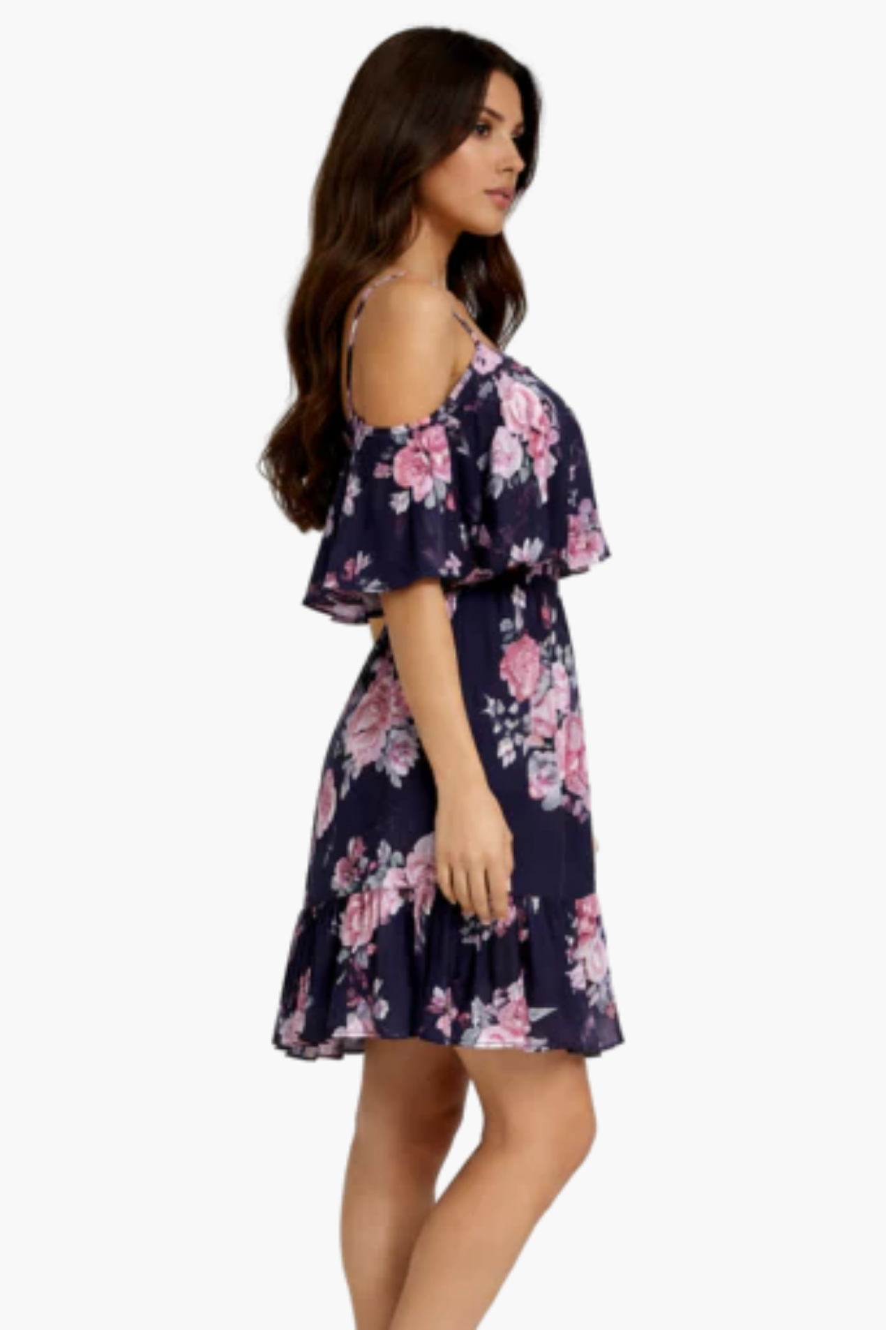 Robe Courte Fleurie Femme – Épaules Dénudées & Volants, Style Estival Élégant