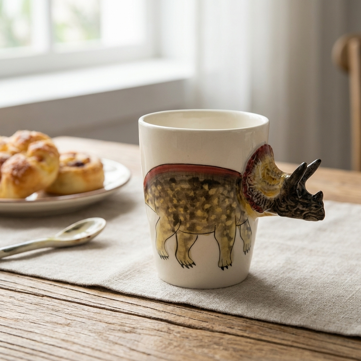 Mug dinosaure Tricératops peint à la main