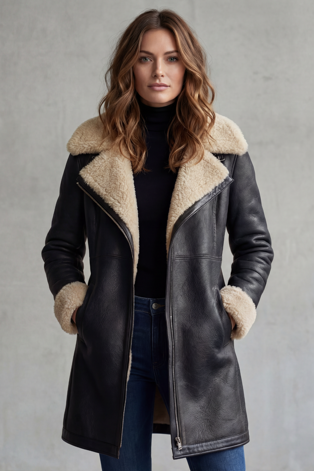 Manteau en cuir élégant avec doublure en peau de mouton - Amara