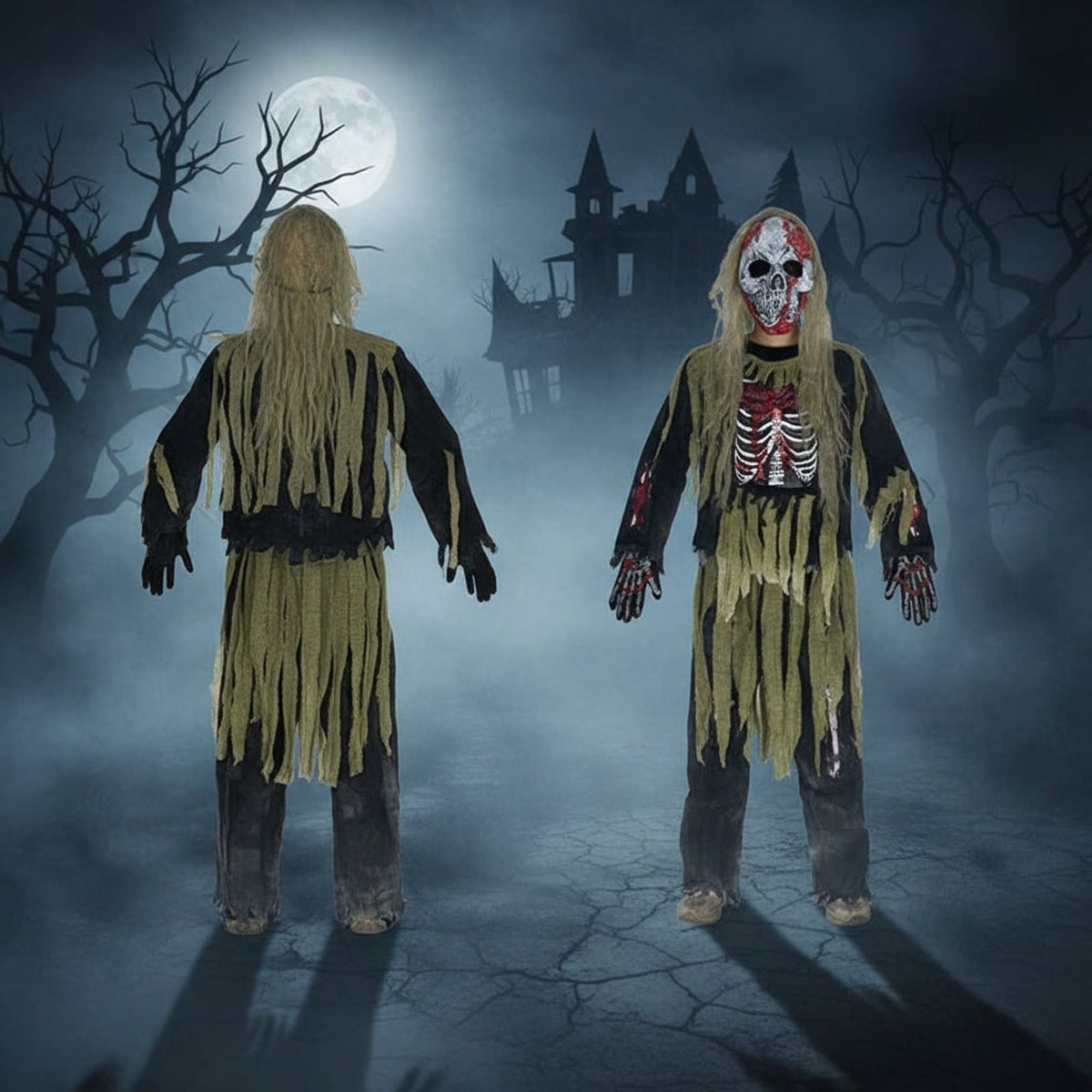 Enfant portant le déguisement de zombie squelette