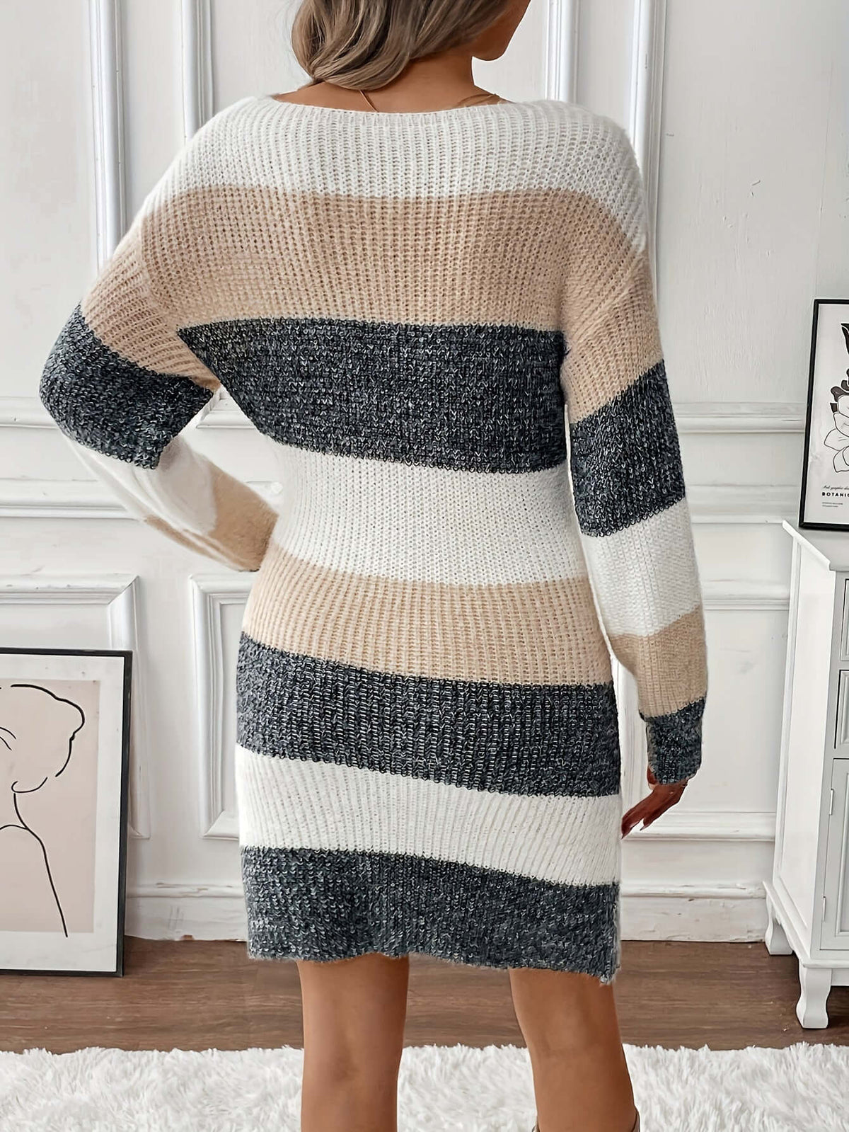 robe pull femme rayée, détail col
