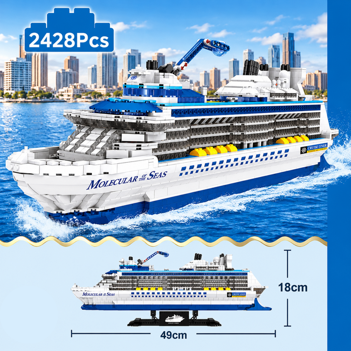 Paquebot de croisière en briques de construction, 2428 pièces – modèle assemblé