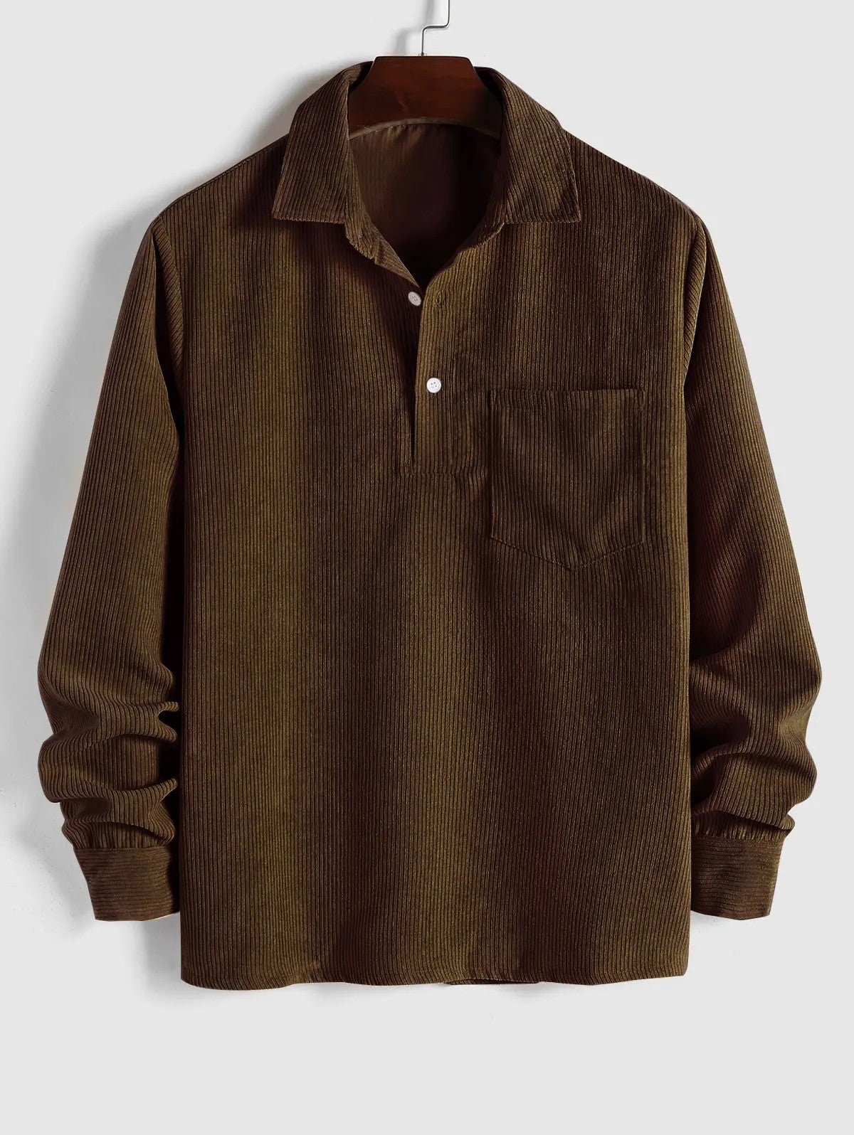 Chemise en velours côtelé marron foncé, manches longues