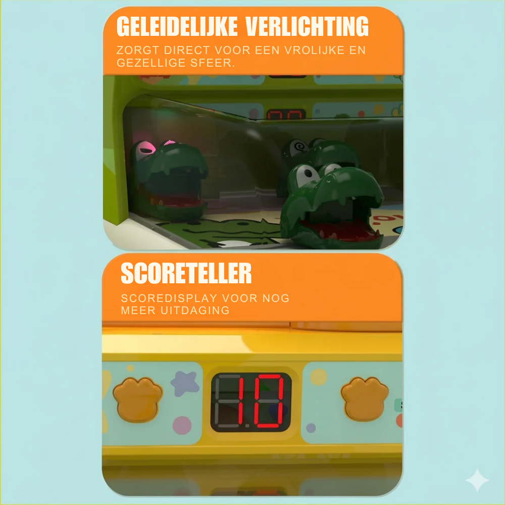 Gros plan sur la figurine du crocodile du flipper