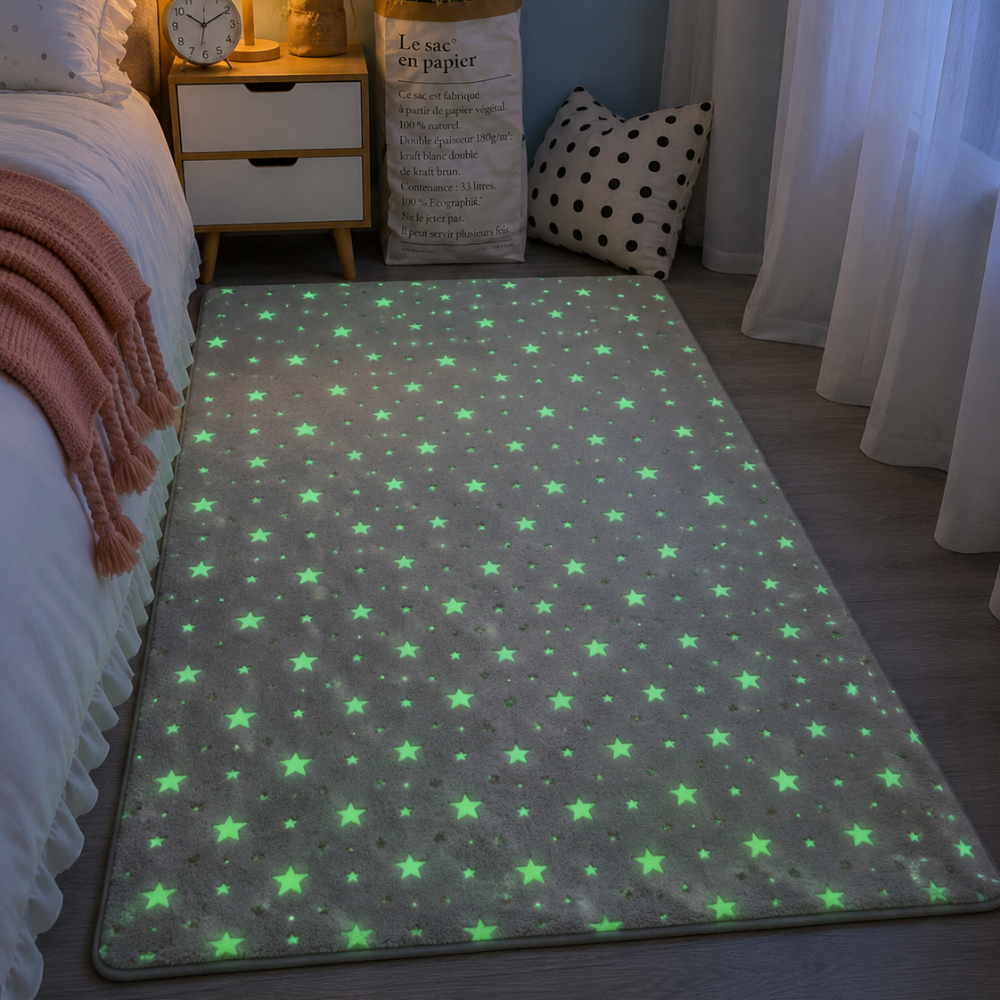 Tapis phosphorescent qui brille dans le noir la nuit