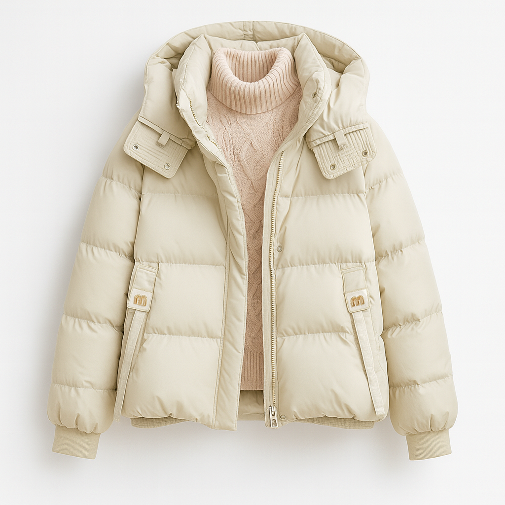 Doudoune courte cropped vert clair capuche ajustable