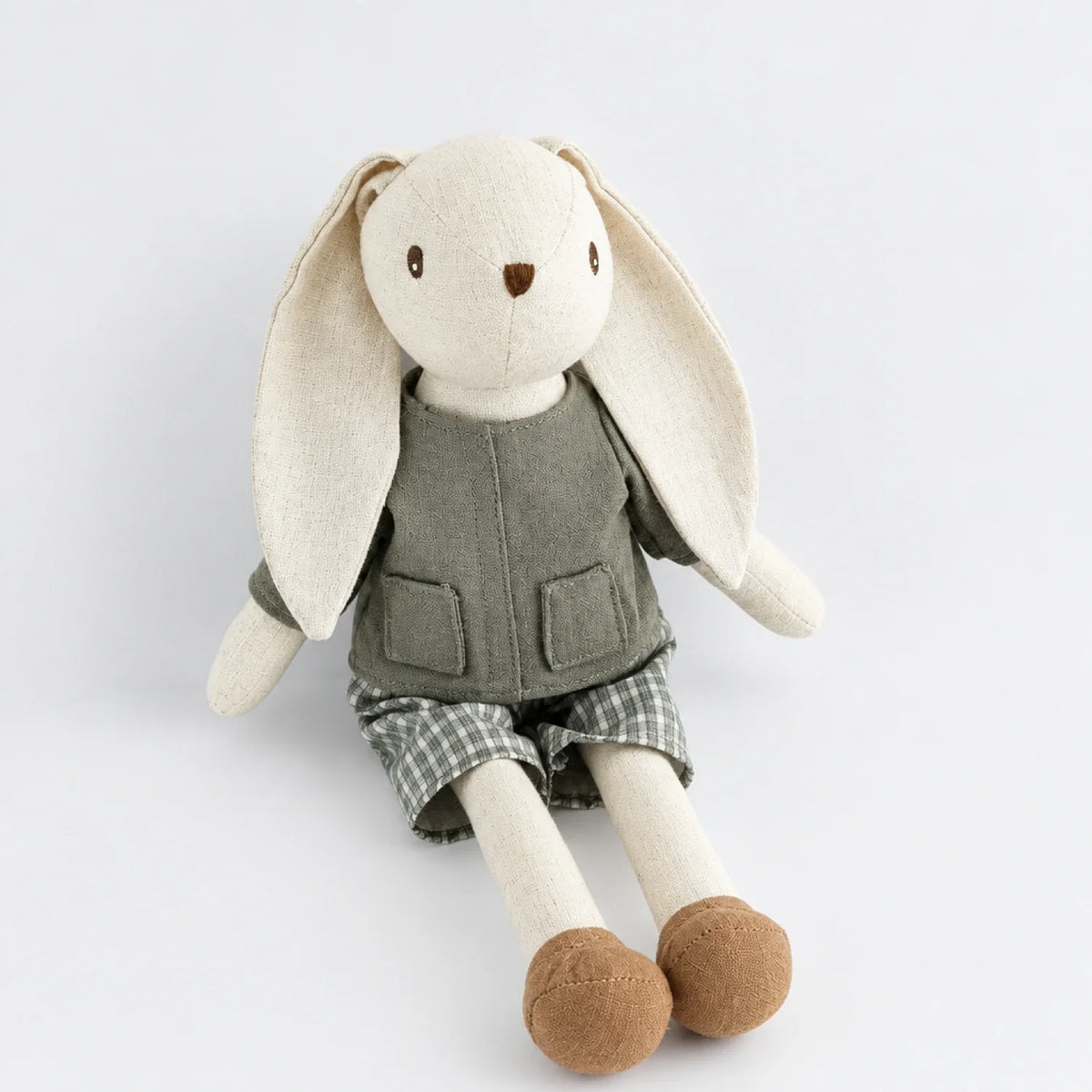 Peluche lapin au ruban vert, doudou doux pour enfants