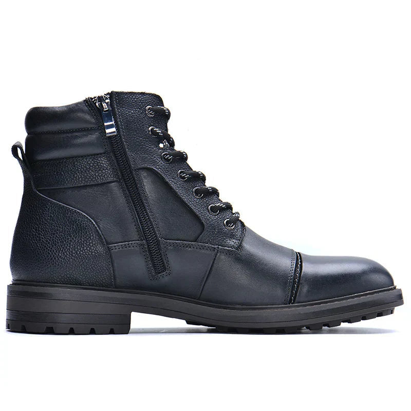 Bottines homme en cuir avec zip et lacets, coloris noir