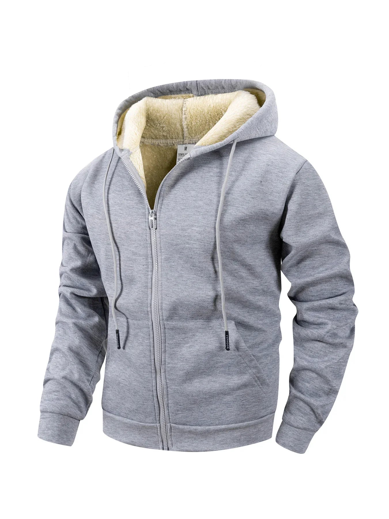Hoodie polaire zippé gris clair avec doublure sherpa