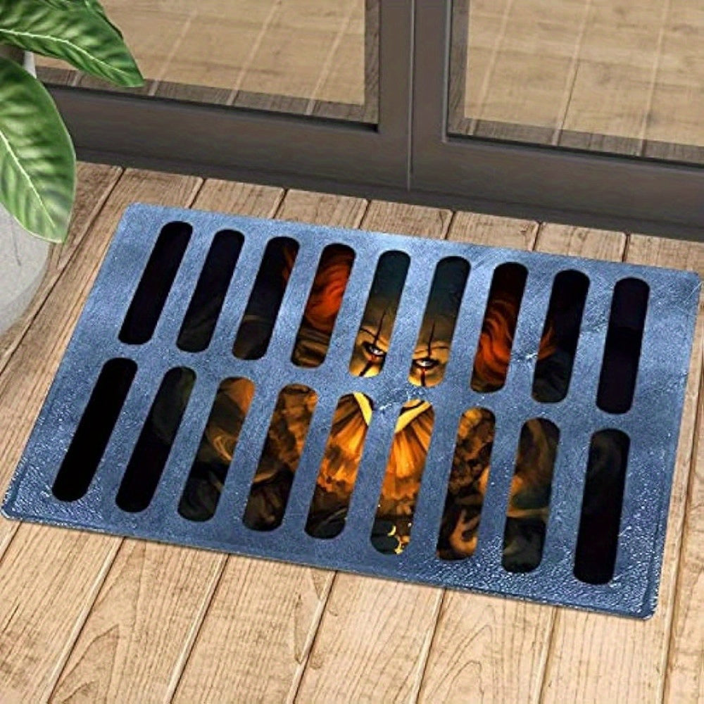 Paillasson Halloween effrayant, design 3D grille d'égout, vue de côté