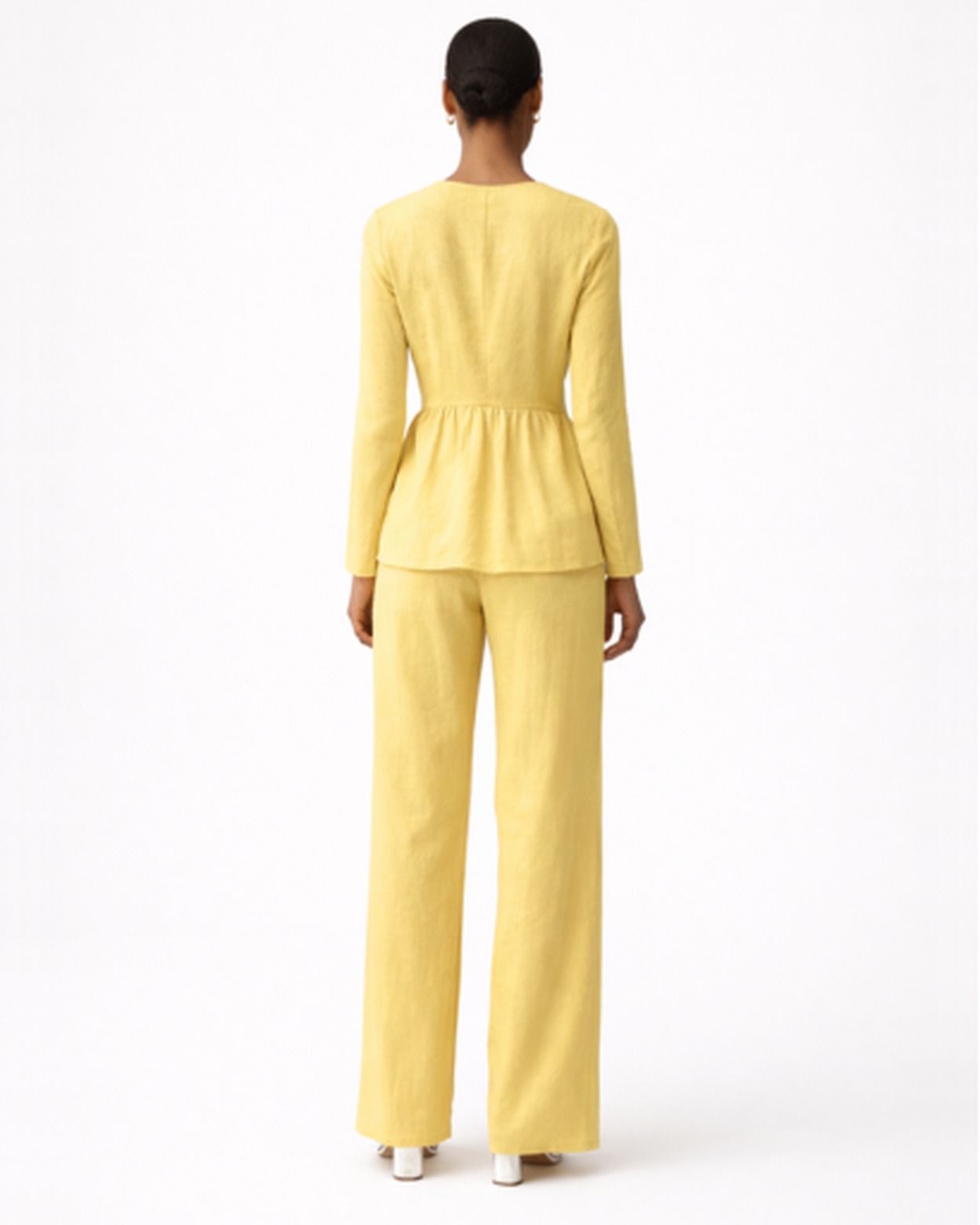 Ensemble femme top col V peplum & pantalon large – Silhouette fluide et structurée | Blouse col V
