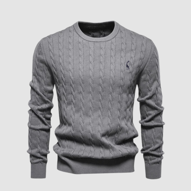 Pull homme en maille torsadée col rond porté en automne