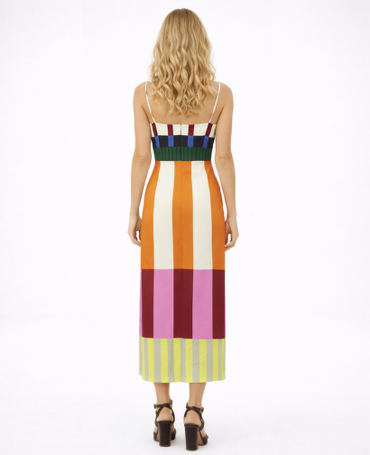 Robe midi graphique à bretelles coupe droite femme | robe rayures soirée