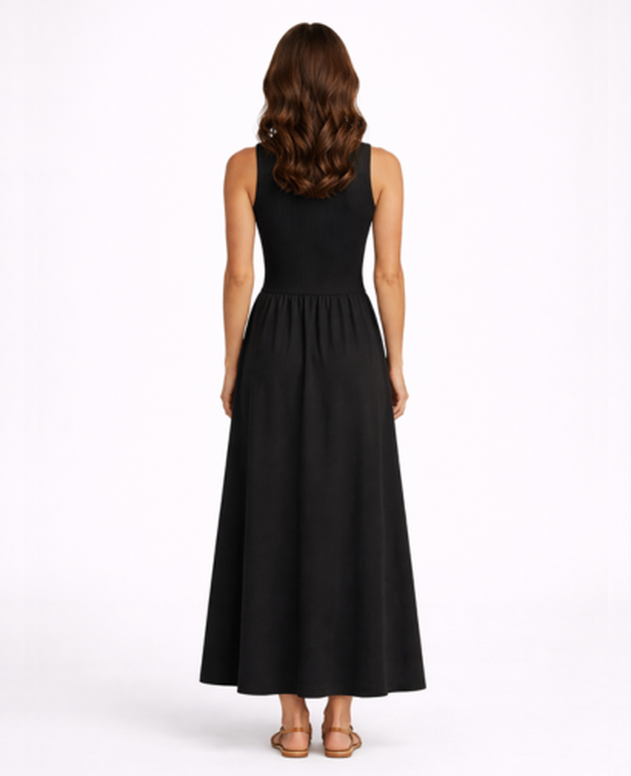 Robe maxi évasée sans manches taille marquée — soirée et cocktail