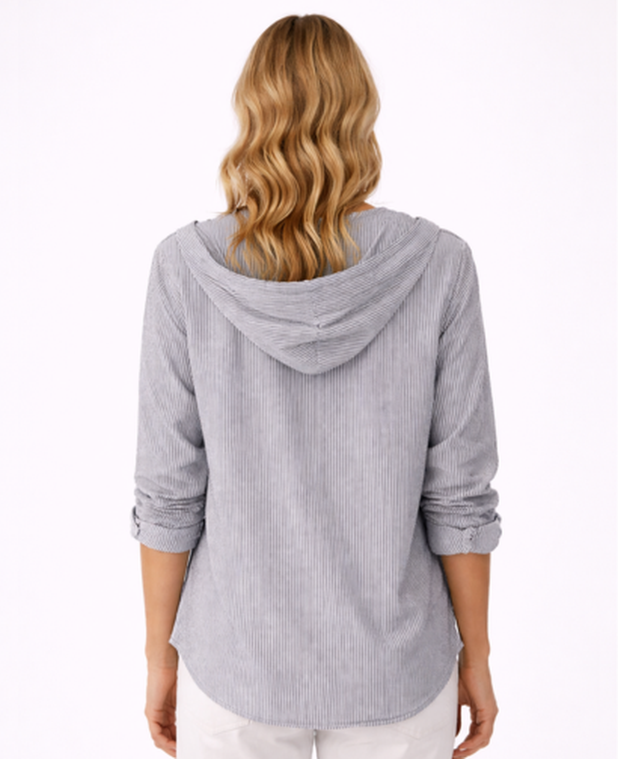 Chemise Femme Rayée À Capuche – Coupe Décontractée Boutonnée, Style Casual Chic Moderne