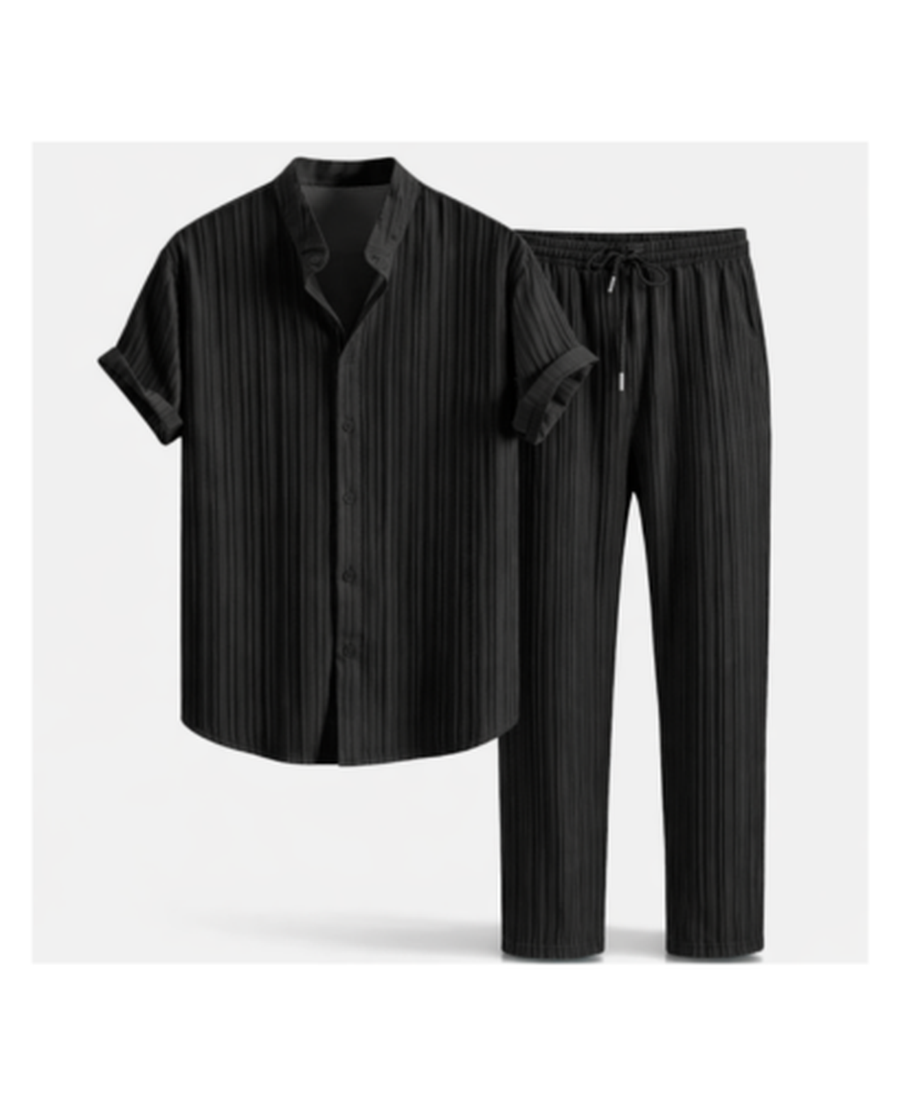 Ensemble Homme – Chemise Texturée Manches Courtes & Pantalon Droit, Style Estival Chic