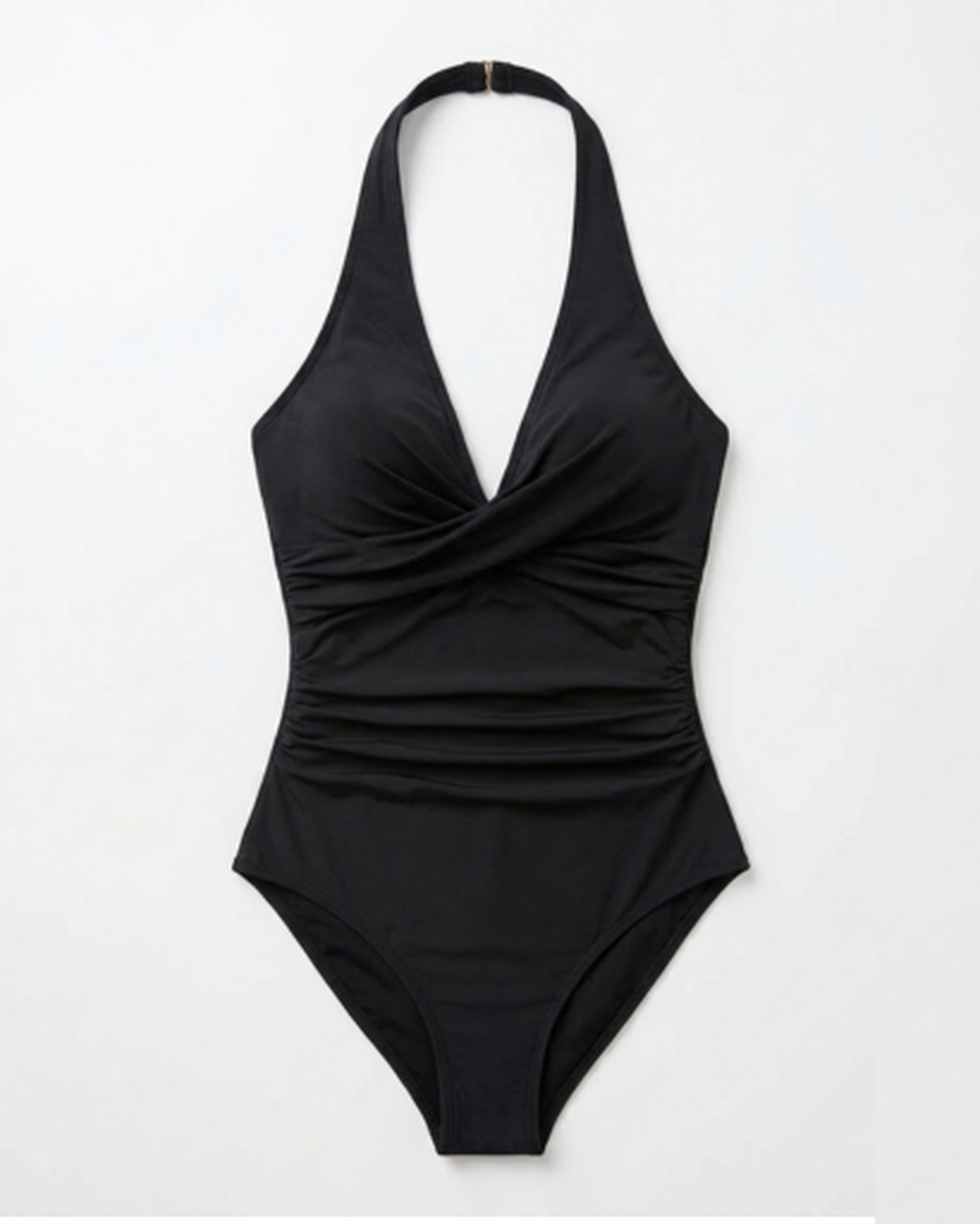 Maillot de Bain Une Pièce Femme – Drapé Col V & Dos Nu | Style Chic Minimaliste Été