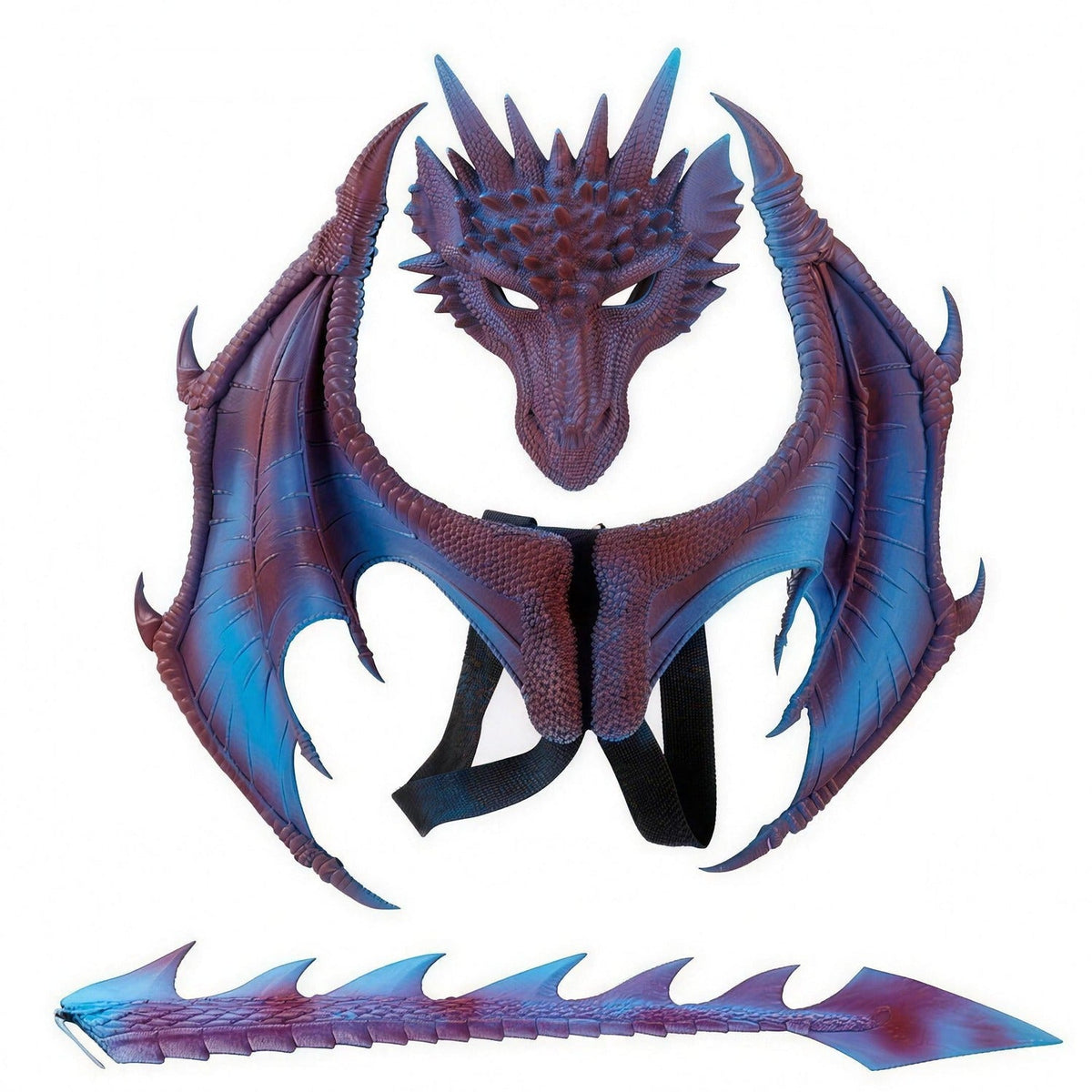 Détail du masque sculpté du costume cosplay dragon
