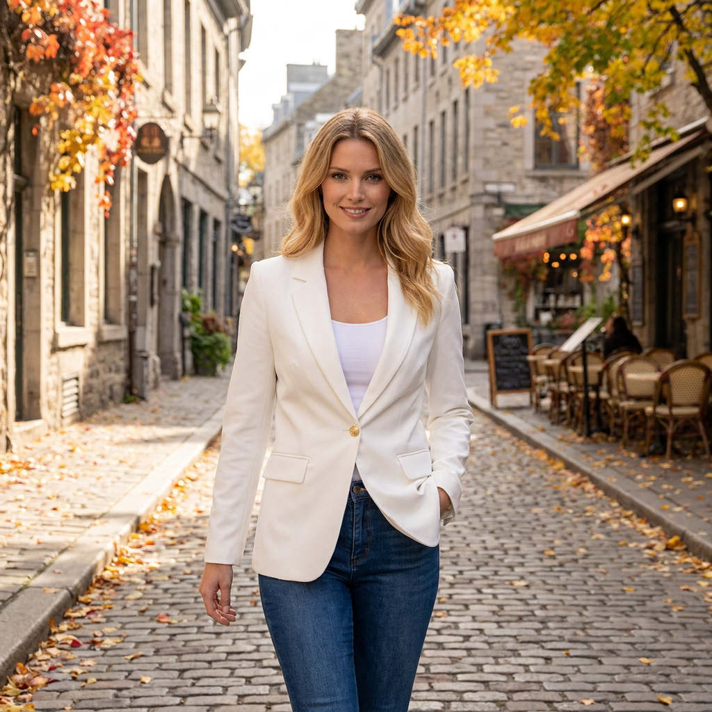 Blazer Femme Coupe Ajuste Style Tailleur Chic Silhouette Structure porte en automne