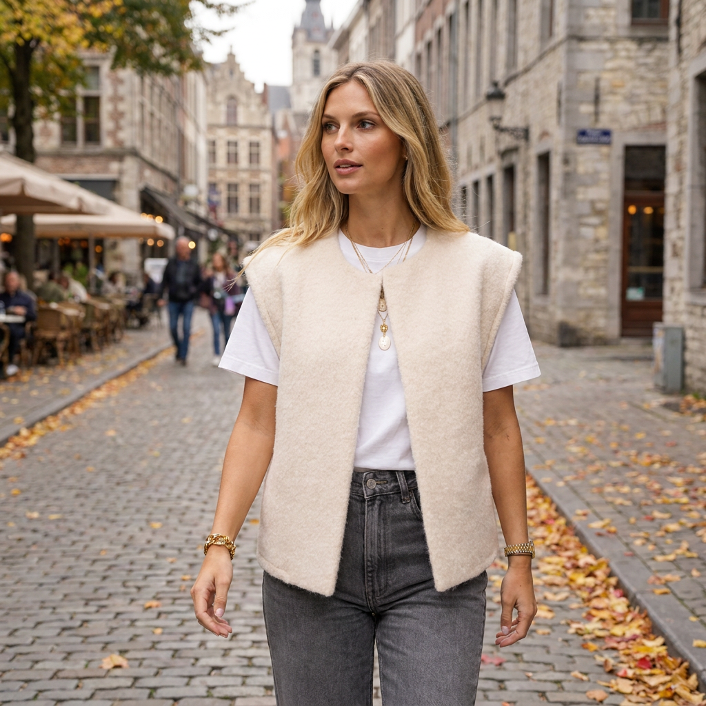 Gilet Sans Manches Femme Maille Texture Coupe Droite Style Tendance porte en automne