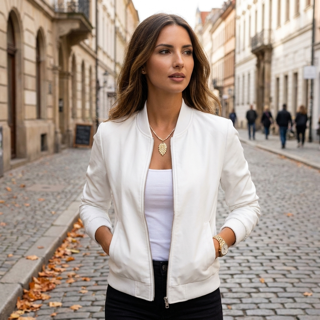 Veste Bomber Femme Zippe Coupe Ajuste Style Streetwear Chic Printem porte en automne