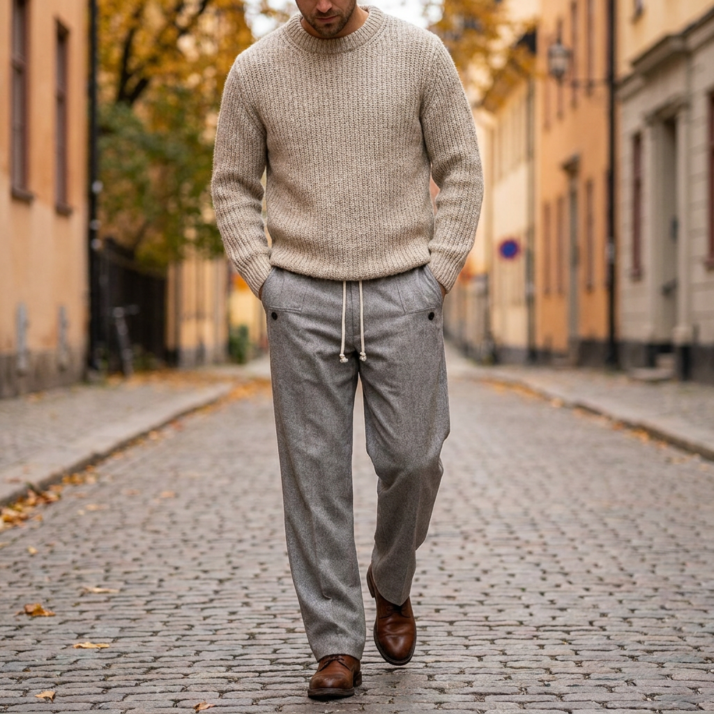 Pantalon Homme Coupe Droite Taille lastique Confort Souple Style pur porte en automne