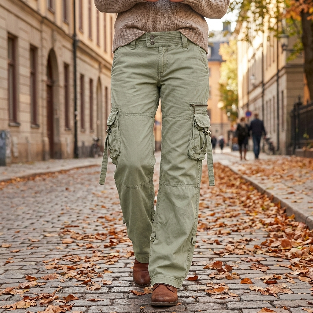 Pantalon Cargo Femme Coupe Large Style Casual Urbain Poches Pratique porte en automne