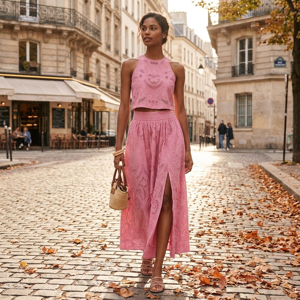 Ensemble Deux Pices Femme Rose Coupe lgante Matire Douce Style Chic porte en automne