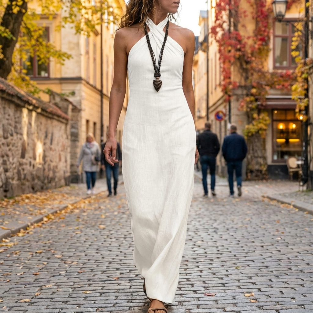 Robe Longue Femme DosNu lgante Robe Maxi Fluide Col Halter porte en automne