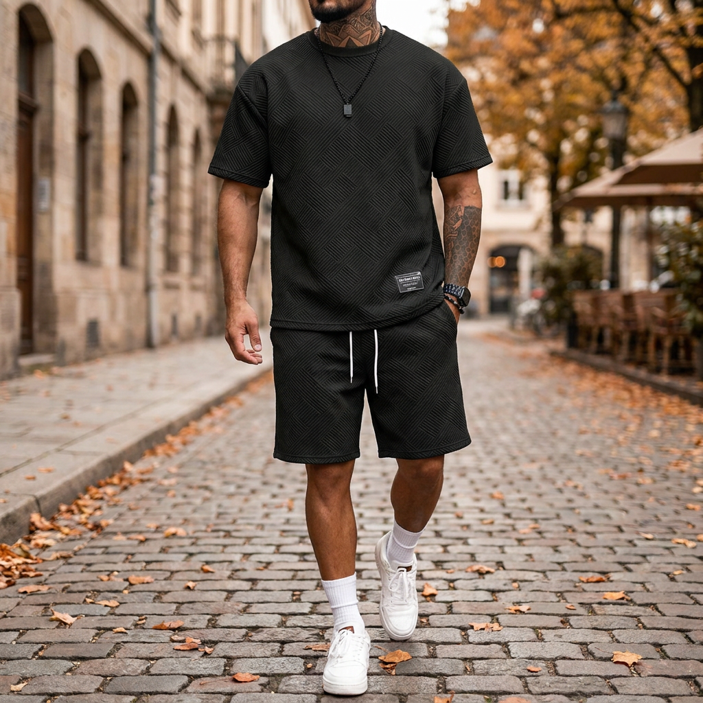 Ensemble Deux Pices Homme Chemise Manches Courtes Short Cordon Styl porte en automne