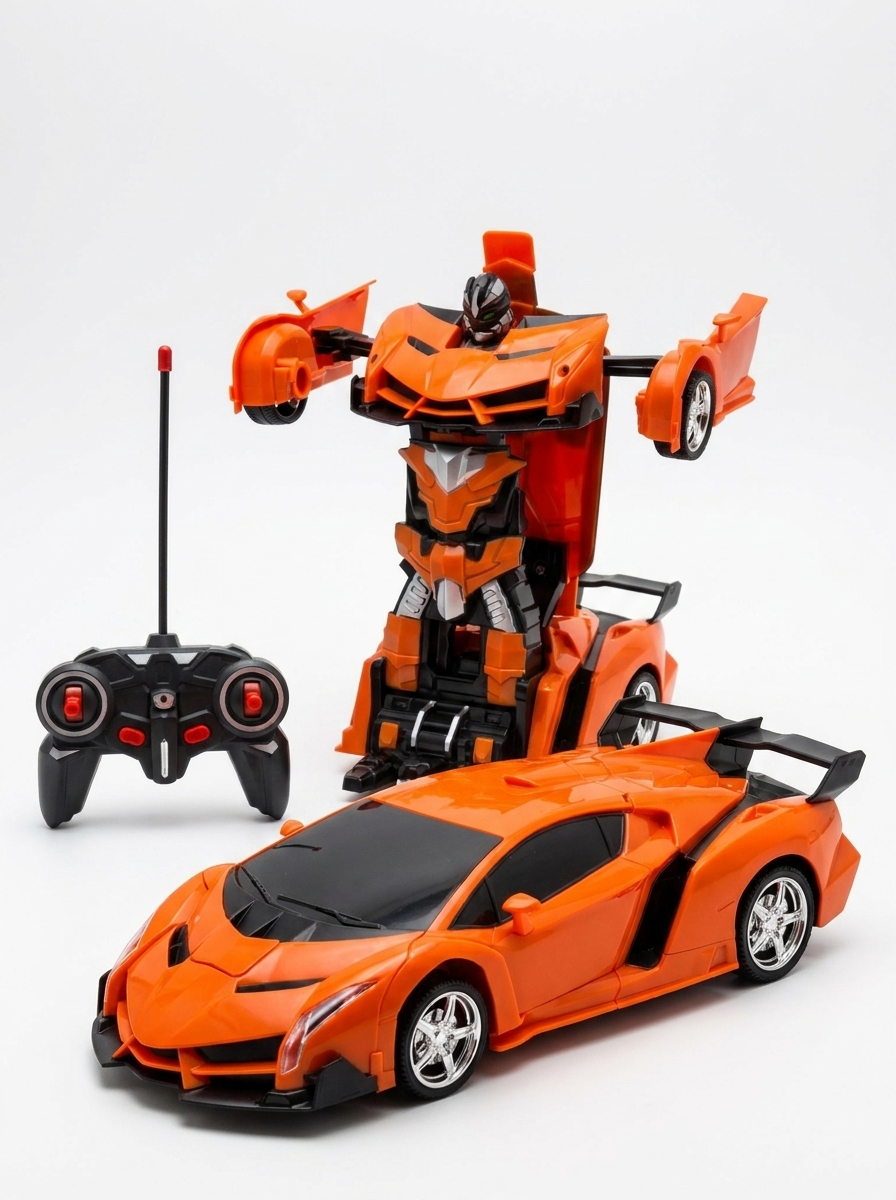 Voiture RC transformable, coloris orange, en mode voiture