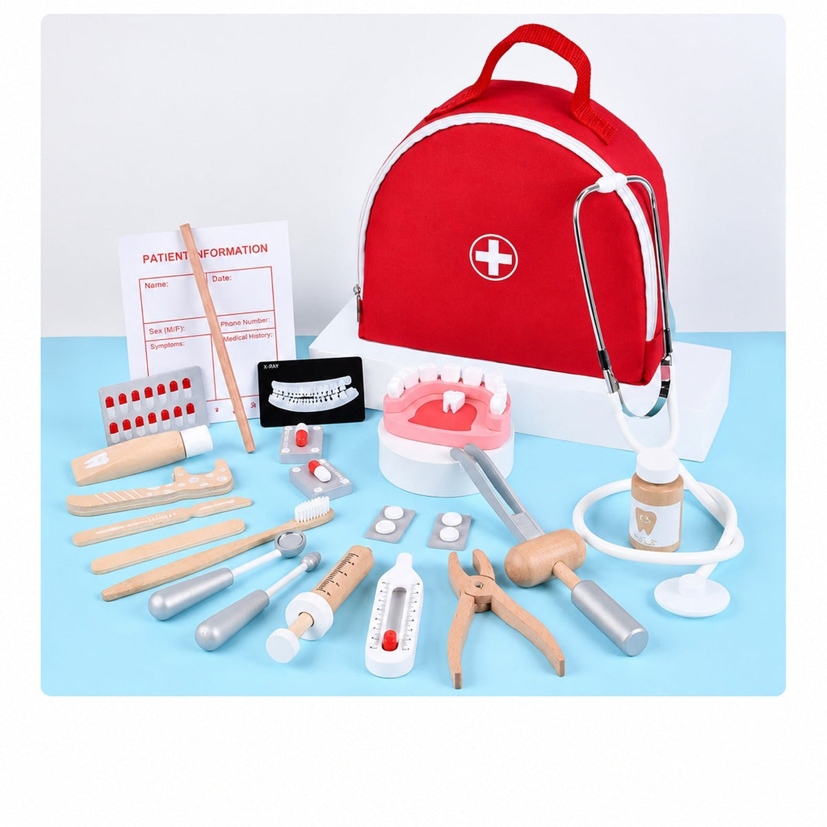Coffret docteur et dentiste pour enfants, accessoires du set Dentiste Rouge