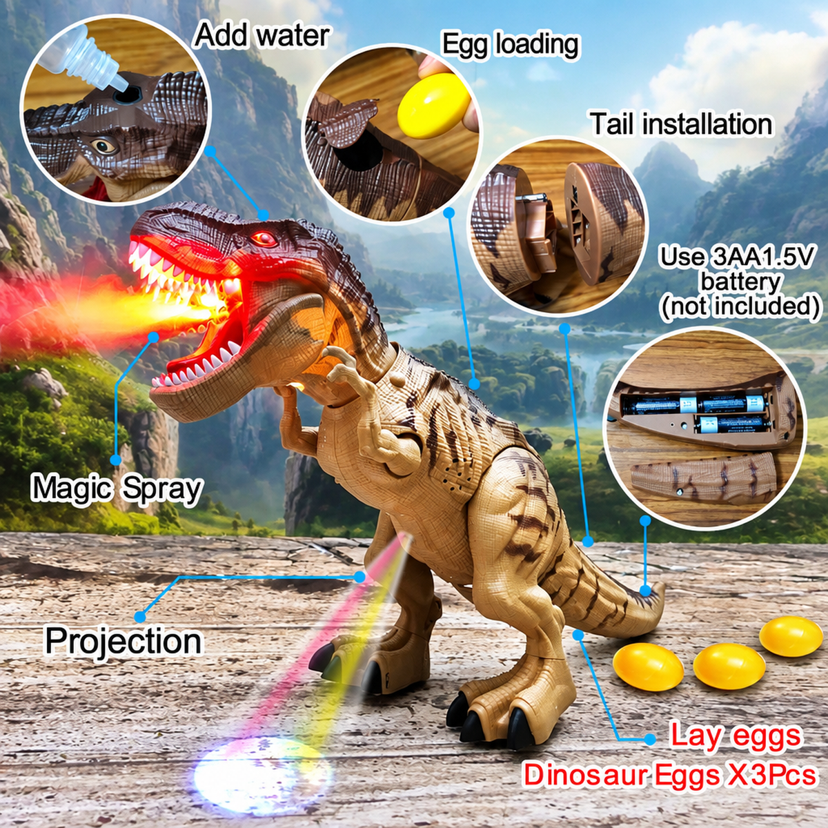 Œufs factices pondus par le dinosaure robot, vue d'ensemble