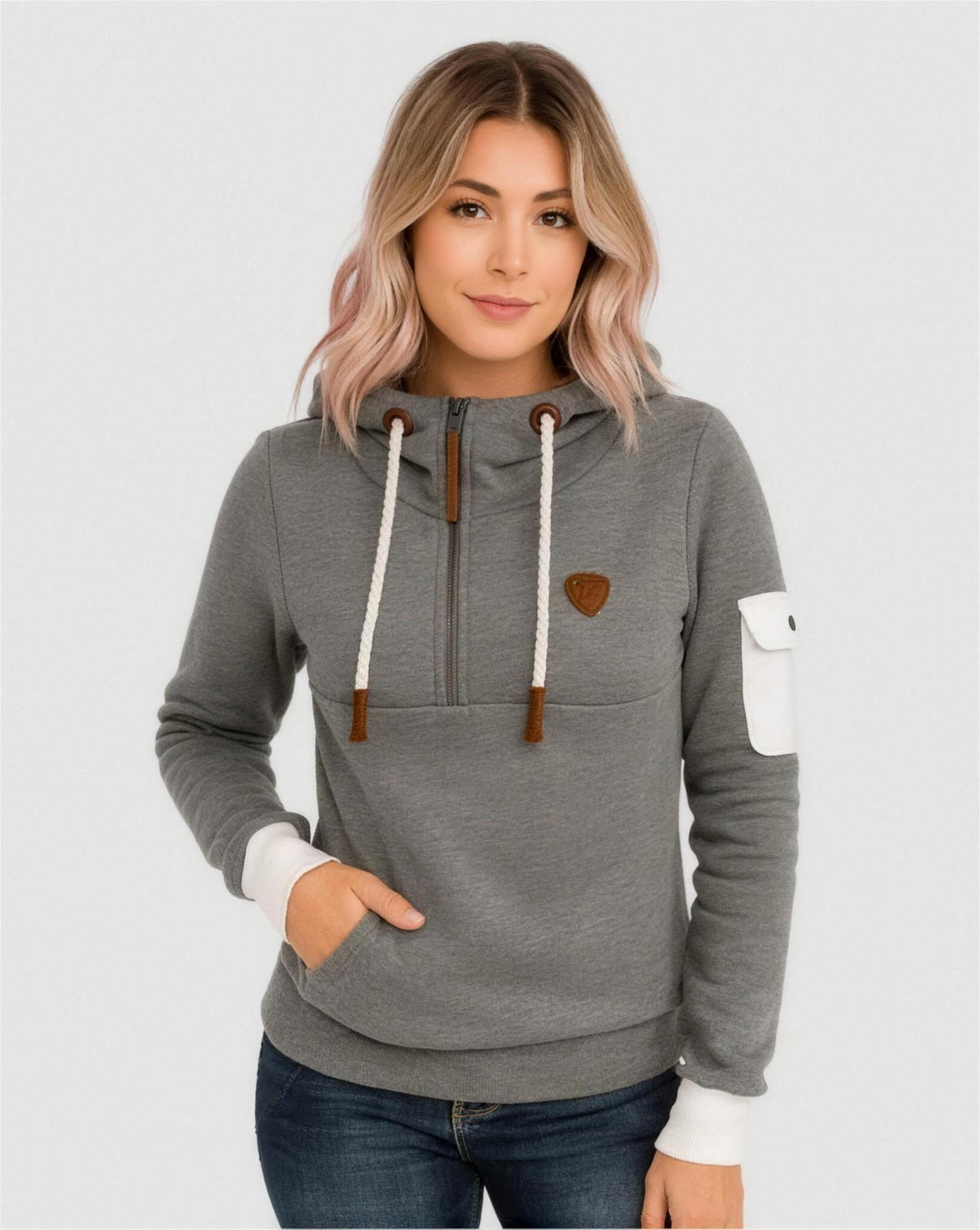 Sweat à capuche femme zippé - gris