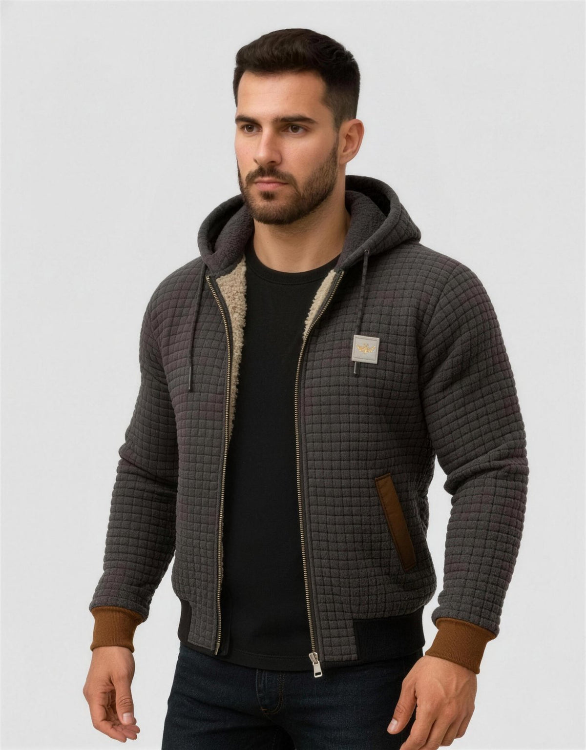 Veste matelassée homme capuche doublée sherpa - gris