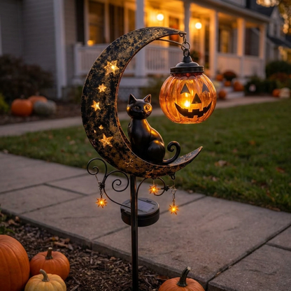 Piquet de jardin citrouille et lune Halloween, détail du découpage