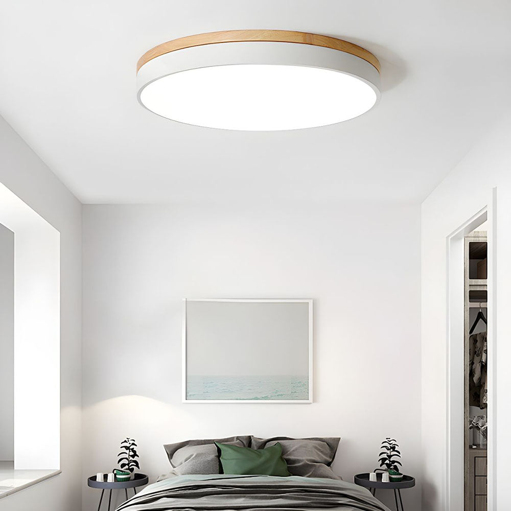 Plafonnier bois rond blanc