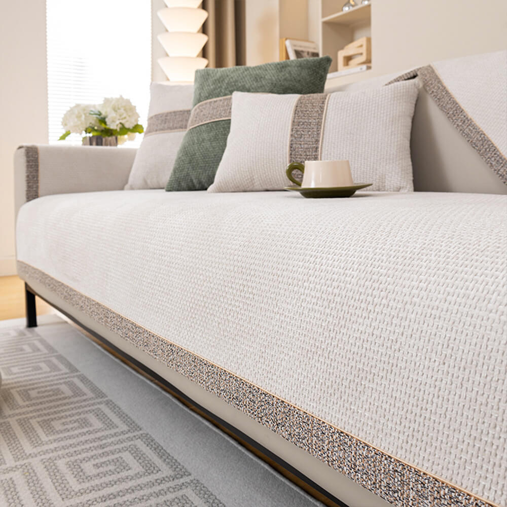 Housse de canapé tissée coloris blanc en chenille