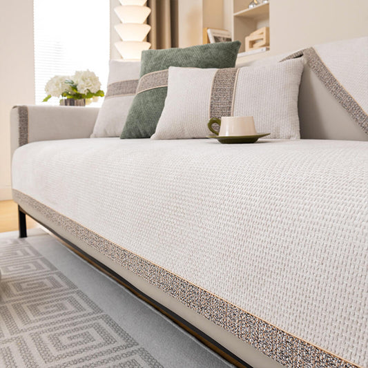 Housse de canapé tissée coloris blanc en chenille