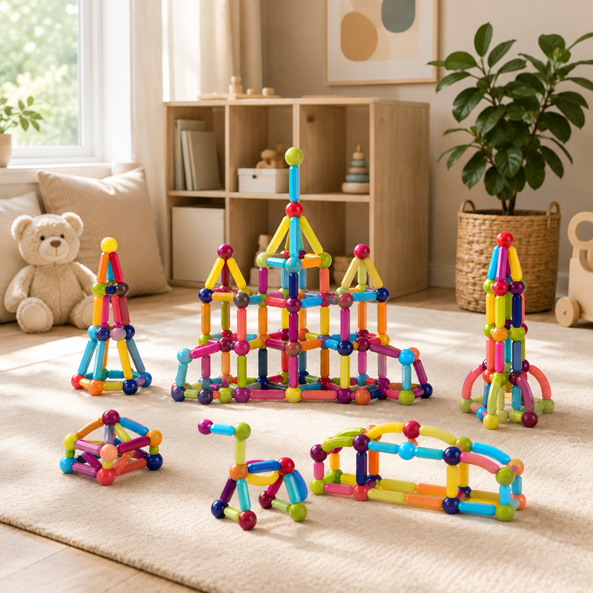 Enfants jouant avec les tuiles de construction magnétiques