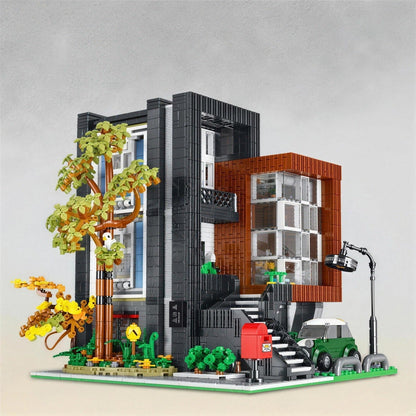 Villa moderne en briques de construction, vue de face de la maquette assemblée