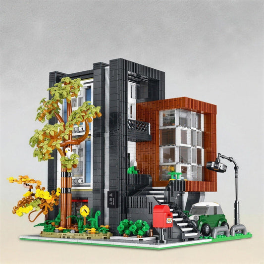 Villa moderne en briques de construction, vue de face de la maquette assemblée