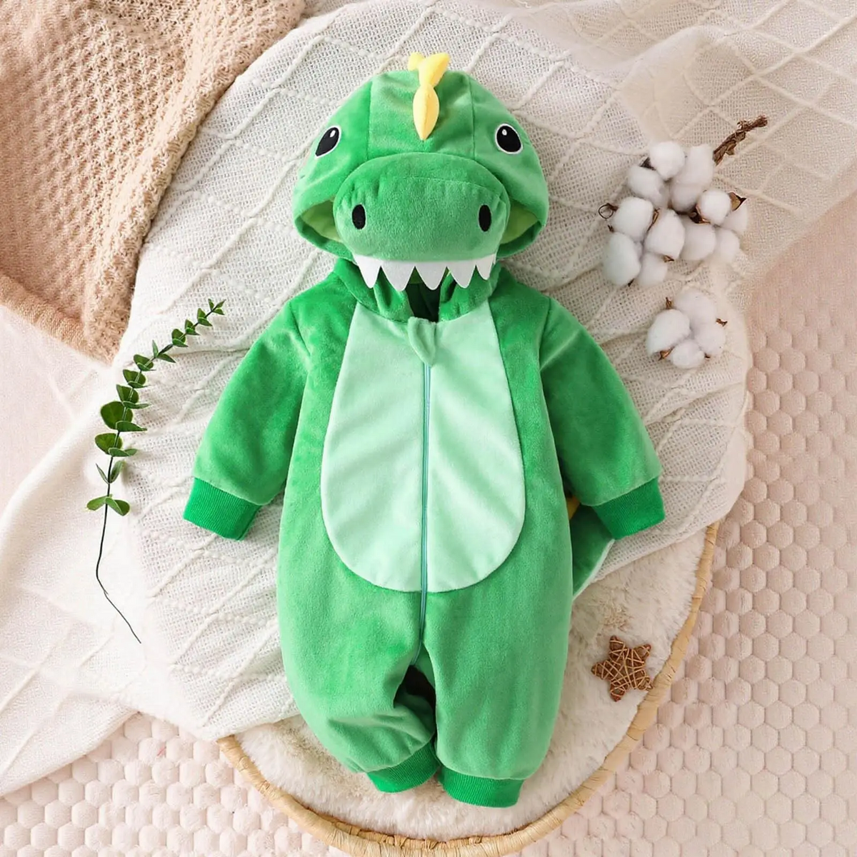 Barboteuse déguisement dinosaure à capuche, vue de face