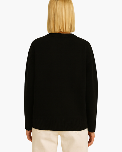 Pull Oversize Femme Col Rond Maille Unie noir - vue de dos - Melvoire
