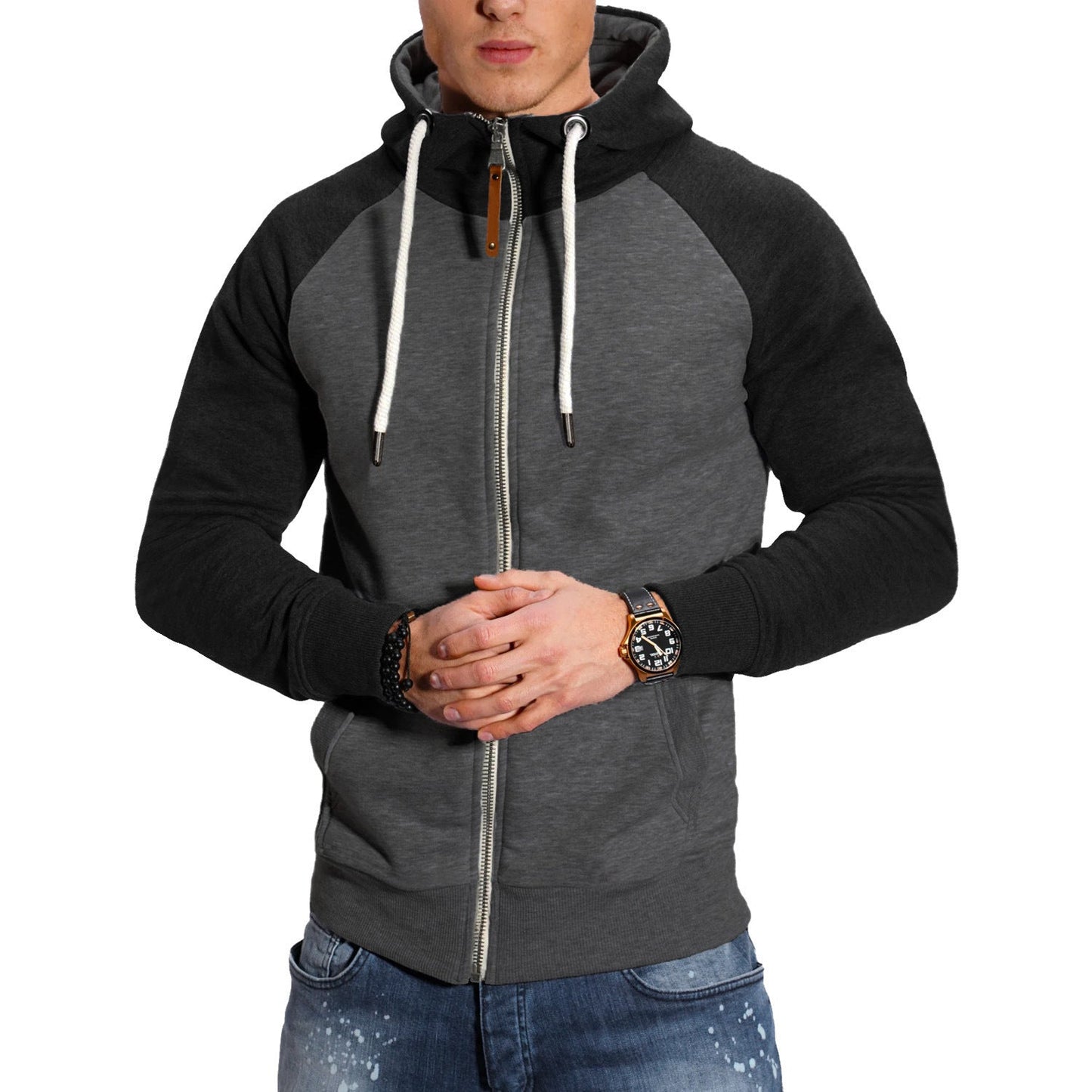 veste de sport homme à capuche, coloris bicolore noir et gris