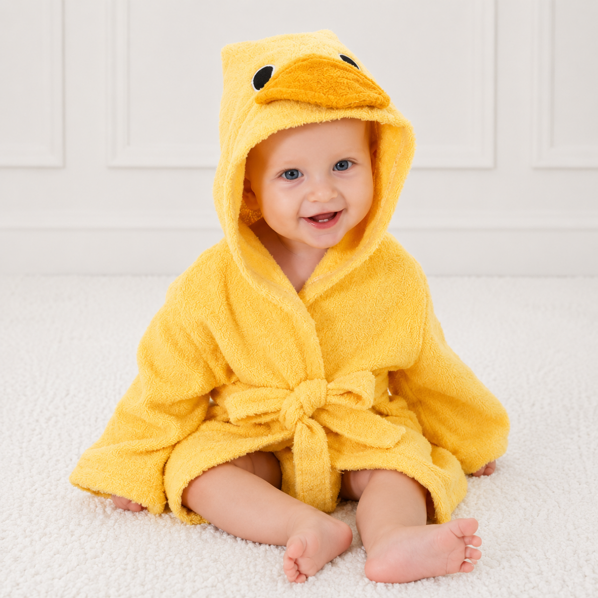 Poncho de bain complet avec la capuche relevée