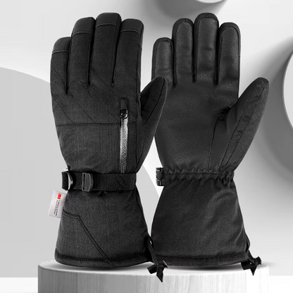 gants d'hiver noirs avec sangle réglable, vue de face