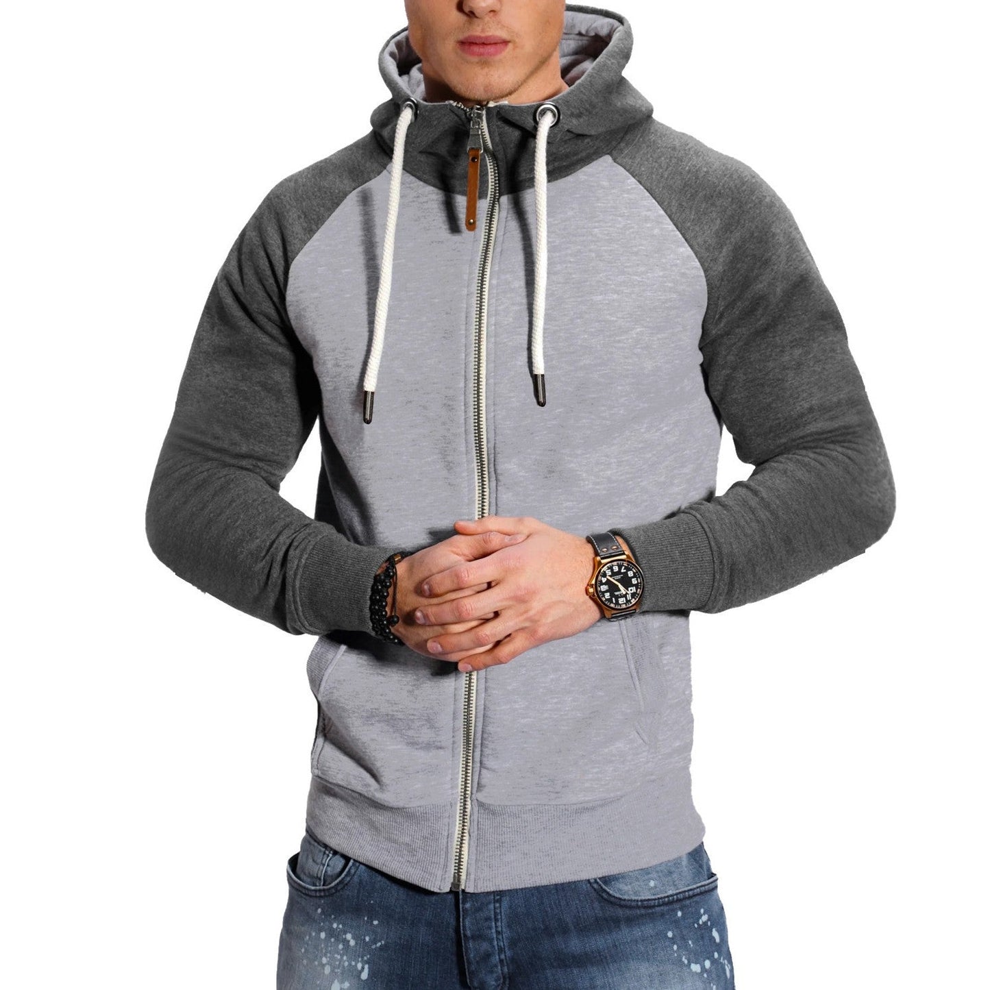 veste de sport homme à capuche, coloris bicolore gris et gris clair